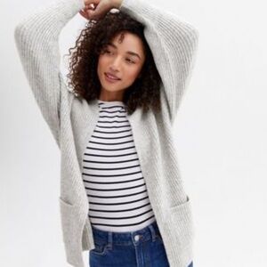 Vintage gray cardy - very Coastal Grandmother cardigan sweater, open front 1980s